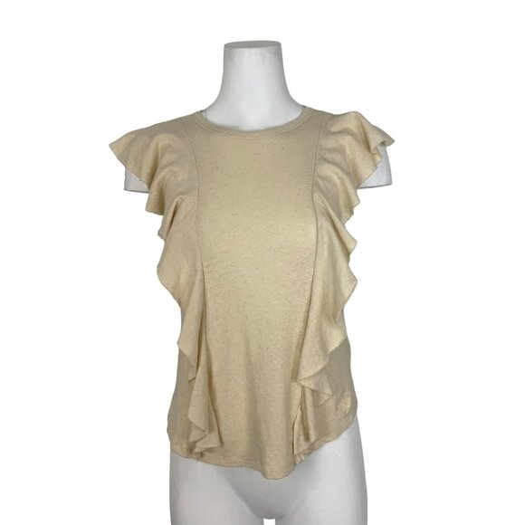 Ted Baker Kathley Frill Tank Top 3 US/8 Linen Blend Cream Sleeveless Ruffles - Picture 1 of 12